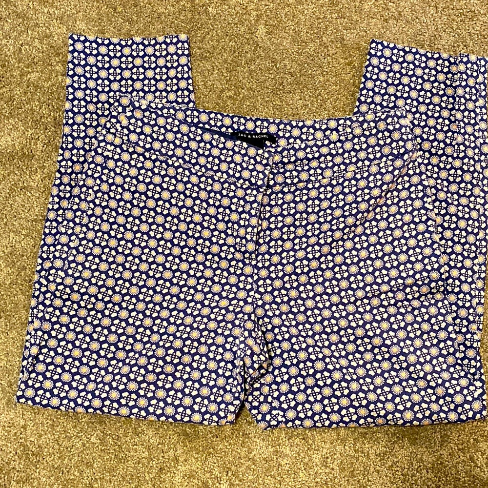 Zac&Rachel|| Navy/grey/white/nude print ankle length slacks with faux pockets